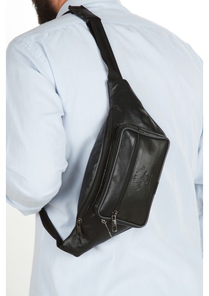 Unisex Siyah Deri Fermuarlı Ayarlanabilir Askı Crossbody Omuz Göğüs Ve Bel Çantası tul548