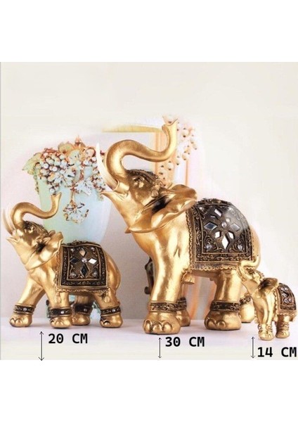 Polyester Döküm Bronz Fil Ailesi Dekoratif Fil Biblo 15 cm 20 cm 30 cm