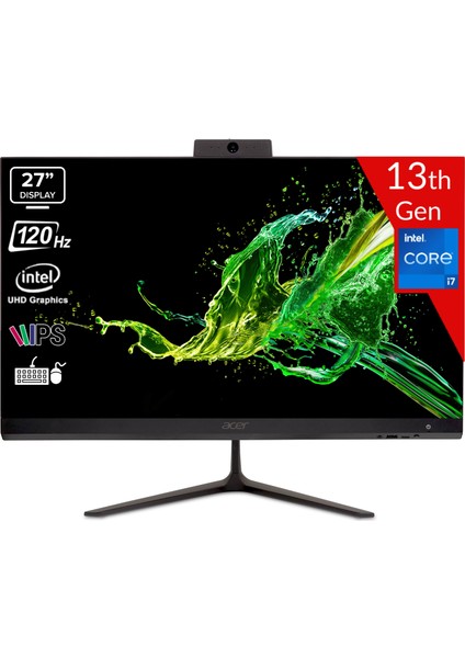 C27-2E13U7UNL Intel Core I7-1355U 16GB 512GB SSD Intel UHD Graphics 27 IPS Fhd 120Hz Linux DQ.BMREM.003 Siyah All In One Bilgisayar