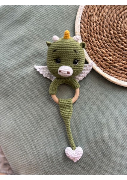 Elite Amigurumi Sevimli Dinozor Çıngırak ve Diş Kaşıyıcı Organik Örgü Oyuncak 1 Adet