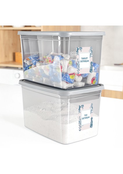 2'li Mega Boy Deterjan Saklama Kutusu - Dikdörtgen Toz Tablet Deterjan Kutusu Antrasit 5,3 Litre