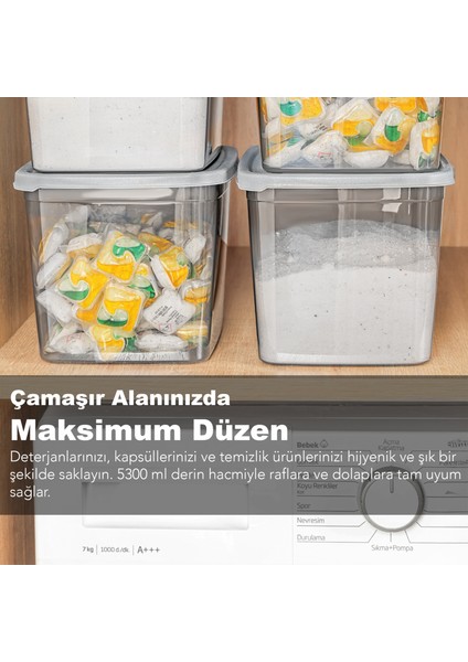 2'li Mega Boy Deterjan Saklama Kutusu - Dikdörtgen Toz Tablet Deterjan Kutusu Antrasit 5,3 Litre indirimleri