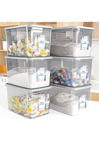 6'lı Mega Boy Deterjan Saklama Kutusu - Dikdörtgen Toz Tablet Deterjan Kutusu Antrasit 5,3 Litre