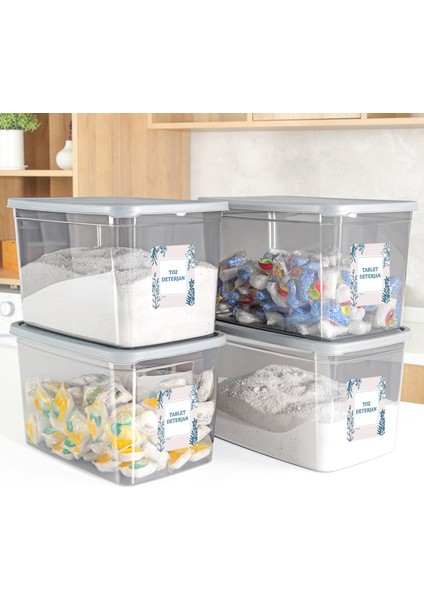 4'lü Mega Boy Deterjan Saklama Kutusu - Dikdörtgen Toz Tablet Deterjan Kutusu Antrasit 5,3 Litre