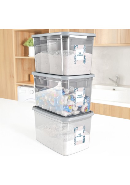 3'lü Mega Boy Deterjan Saklama Kutusu Antrasit 5,3 Litre Dikdörtgen Pratik Kapaklı