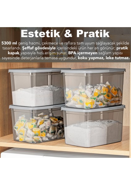 3'lü Mega Boy Deterjan Saklama Kutusu Antrasit 5,3 Litre Dikdörtgen Pratik Kapaklı modelleri