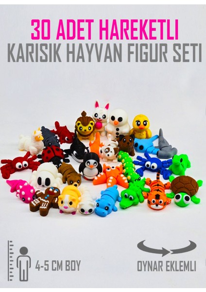 Elite 30 Adet Eklemleri Hareketli, Organik, Eğitici Minik Hayvan Figür Oyuncak Seti Miniş Bücürler 4-6 cm 1 Adet