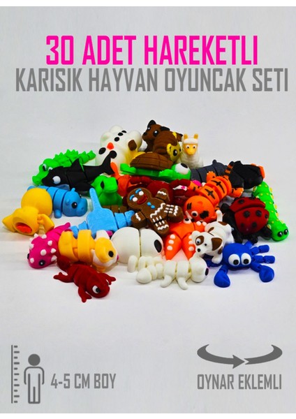 Elite 30 Adet Eklemleri Hareketli, Organik, Eğitici Minik Hayvan Figür Oyuncak Seti Miniş Bücürler 4-6 cm 1 Adet