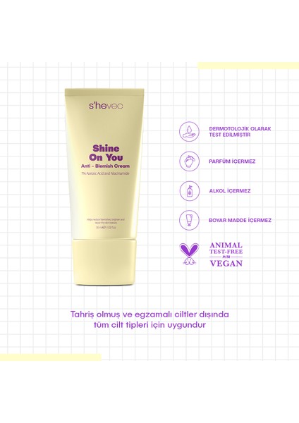 SHINE ON YOU - Azelaik Asit Hassas Ciltler İçin Akne ve Leke Karşıtı Bariyer Koruyucu Krem 30ml indirimleri