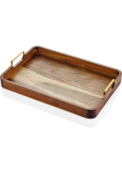 Natura Metal Kollu Akasya Tepsi 45X30 cm