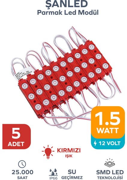 3 Ledli Parmak Led Modül 1.5W 2835 Smd Mercekli Beyaz,gün Işığı,mavi,kırmızı,yeşil,amber 12V