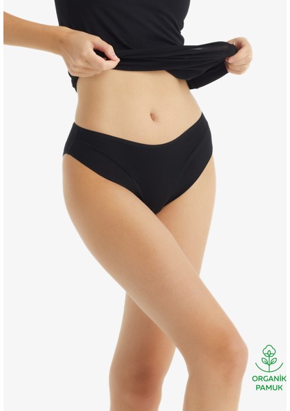 Kadın Organik Pamuk Slip Külot 1661 - Siyah