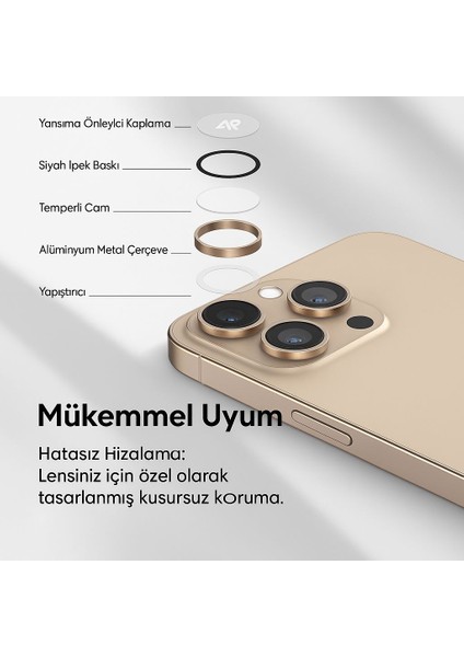 iPhone 16 Pro / 16 Pro Max Kamera Lens Koruyucu ''Safir Cam & Kolay Kurulum'' (Desert Titanium) modelleri