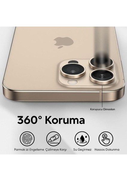 iPhone 16 Pro / 16 Pro Max Kamera Lens Koruyucu ''Safir Cam & Kolay Kurulum'' (Desert Titanium) fırsatları