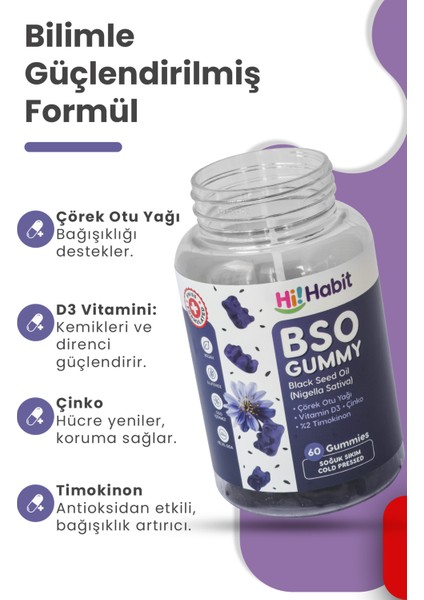 Çörek Otu Yağı İçeren Vegan Gummy 2'li Set – Soğuk Sıkım D3 ve Çinko Takviyeli 60 Adet