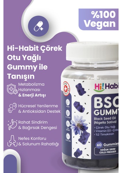 Çörek Otu Yağı İçeren Vegan Gummy 2'li Set – Soğuk Sıkım D3 ve Çinko Takviyeli 60 Adet