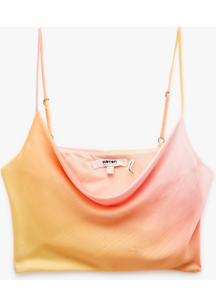 Saten Crop Bluz Askılı Degaje Yaka Renk Geçişli