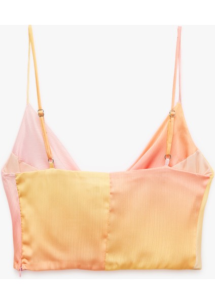 Saten Crop Bluz Askılı Degaje Yaka Renk Geçişli fiyatları