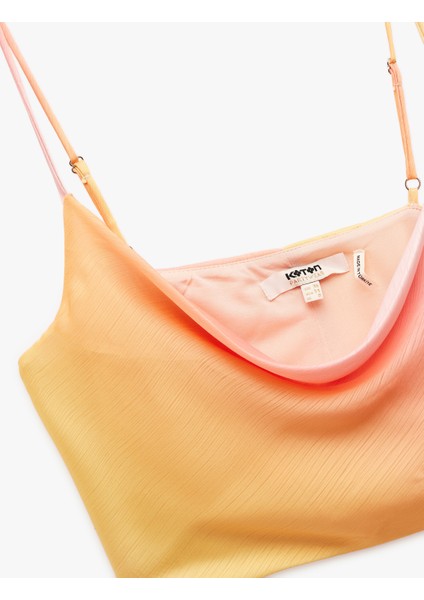 Saten Crop Bluz Askılı Degaje Yaka Renk Geçişli modelleri