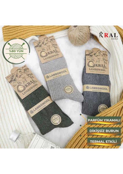 Thermal Etkili Ince Örgülü Kışlık Çorap, Lambswool Yünlü (Kuzu Yünlü) 3 Çift modelleri