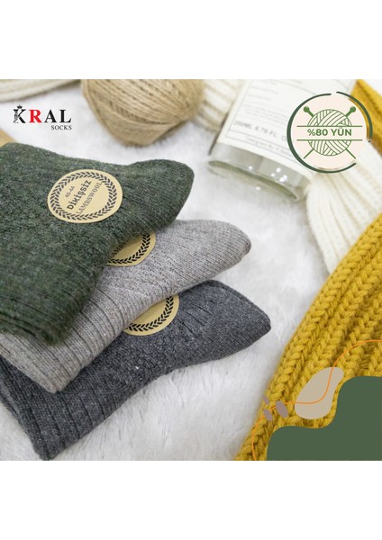 Thermal Etkili Ince Örgülü Kışlık Çorap, Lambswool Yünlü (Kuzu Yünlü) 3 Çift