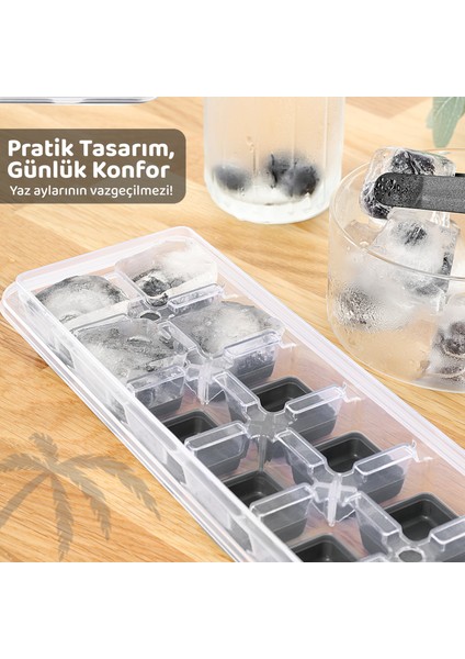 3 Adet Silikon Bas Çıkar Buzluk - 12 Hazneli Kapaklı Yapışmaz Silikon Kokteyl Sunum Buz Kalıbı Gri fırsatları