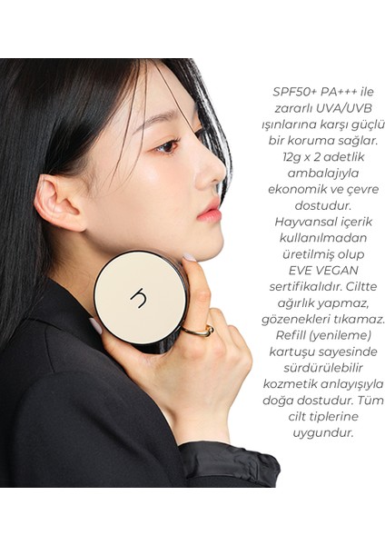 Zero Fit Cushion Uzun Süre Kalıcı Kore Fondöten SPF50+ Pa+++ Doğal Bitişli Refill X2 12G Sand