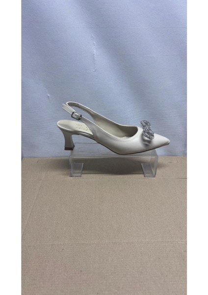 Kadın Fiyonk Taşlı Topuklu Ayakkabı Bej Arkası Açık Stiletto Günlük ve Özel Günler fiyatları