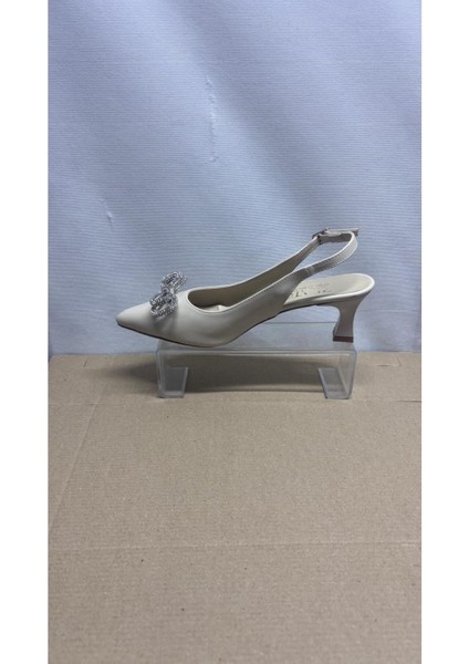 Kadın Fiyonk Taşlı Topuklu Ayakkabı Bej Arkası Açık Stiletto Günlük ve Özel Günler modelleri