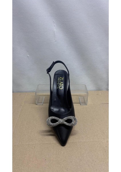 Kadın Fiyonk Taşlı Topuklu Ayakkabı Siyah Arkası Açık Stiletto Günlük ve Özel Günler fiyatları