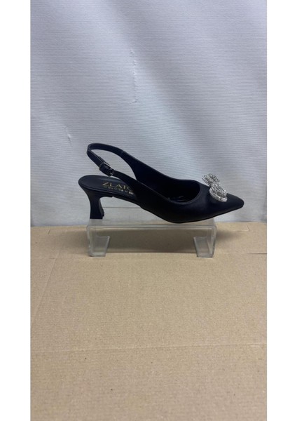 Kadın Fiyonk Taşlı Topuklu Ayakkabı Siyah Arkası Açık Stiletto Günlük ve Özel Günler modelleri
