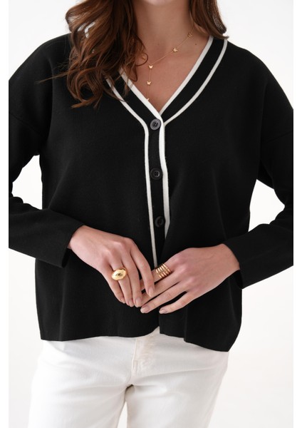 Kontrast Şeritli V Yaka Triko Hırka fiyatları