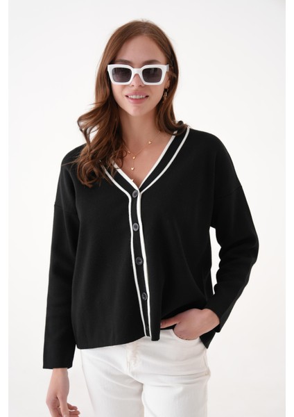 Kontrast Şeritli V Yaka Triko Hırka indirimleri