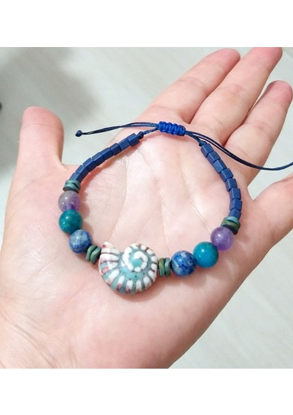 Seramik Salyangoz Lapis Lazuli Ametist Apatit Hematit Doğaltaşlı Küp Miyuki Bileklik
