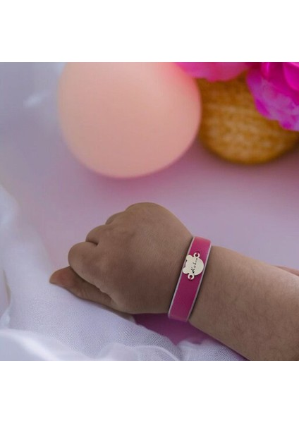 Kübra İsmine Özel 14 Ayar Altın Plakalı Doğal Pembe Derili Ayıcık Motifli Hediye Bileklik-458İsim fırsatları