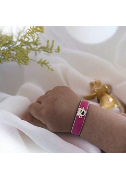 C Harfine Özel 14 Ayar Altın Plakalı Doğal Pembe Derili Ayıcık Motifli Hediye Bileklik-458Harf fırsatları