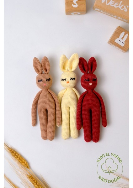 Elite Amigurumi Yenidoğan Örgü Uyku Arkadaşı Tavşan Bej - Organik Oyuncak 1 Adet