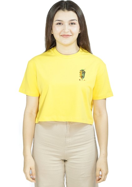 Facia Machina | Sarı Renk Baskılı Crop | Oversize