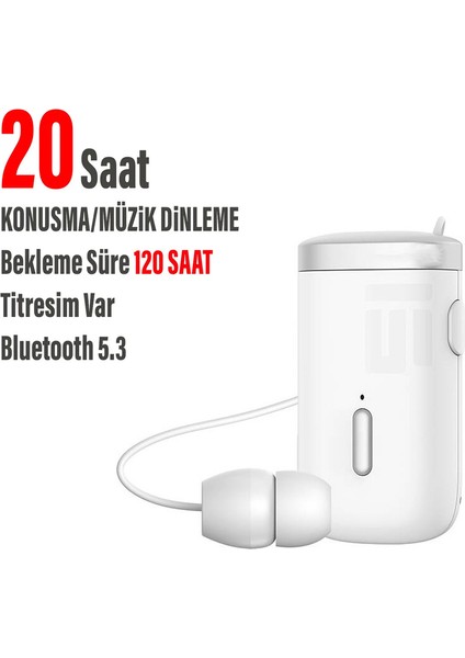 Makaralı Kulaklık Titreşimli Yaka Mandallı Makaralı Bluetooth Kulaklık 20 Saat