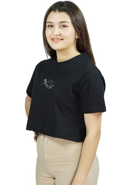 Aerialis Mortem | Siyah Renk Baskılı Crop | Oversize fırsatları