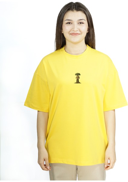 Arborforce | Sarı Renk Baskılı Kadın T-Shirt | Oversize