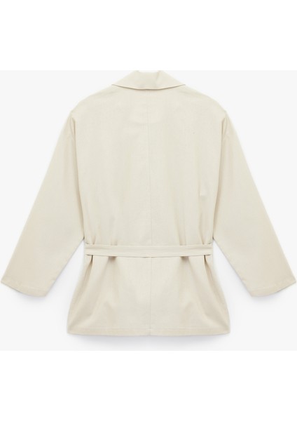 Uzun Kollu Düğmeli Kemerli Cep Detaylı Keten Oversize Ceket fiyatları