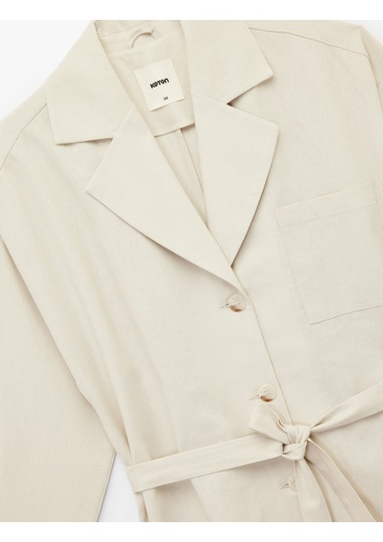 Uzun Kollu Düğmeli Kemerli Cep Detaylı Keten Oversize Ceket modelleri