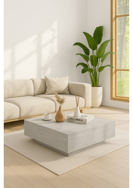 Uçan Kare Orta Sehpa Yeni Nesil Modern Orta Sehpa Ahşap Traverten Mermer Desen