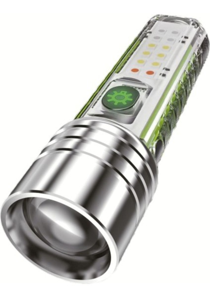 Zoom Lu Flaşörlü Max 1000 Lumen Yan ve Ön Kullanımlı Kırmızı Mavi Beyaz Uv Işıklı Kamp El Feneri