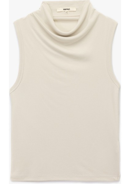 Modal Kumaş Slim Fit Drape Detaylı Dik Yaka Kolsuz Bluz