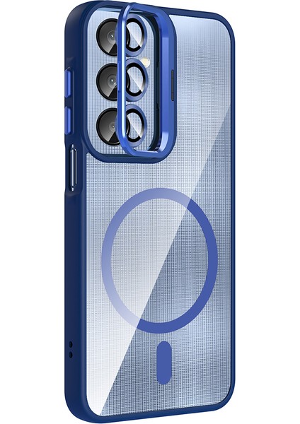 Galaxy A36 Kılıf Standlı ve Kamera Lens Hediyeli M-Safe Şarj Özellikli Sys Etro Kapak - Lacivert