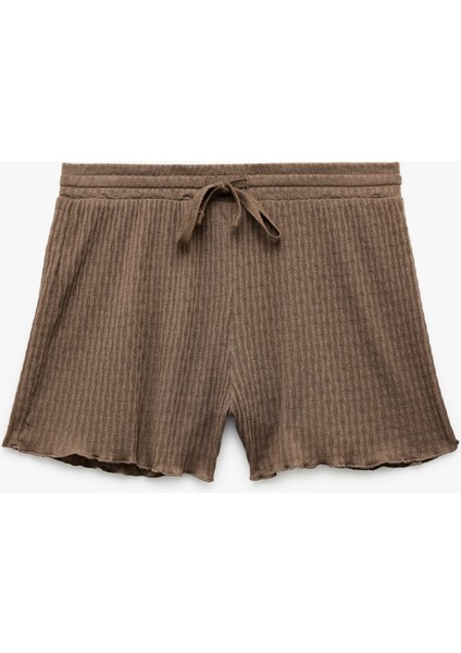 Rahat Kalıp Beli Bağcıklı Mini Şort Pijama Altı