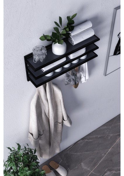 Sofya 2 Katlı Antrasit Raflı Askılık,portmanto (63 Cm-6 Askı)