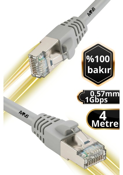 M105XF 4 Metre Internet KABLOSU/%100 Saf Bakır TEL-0.57MM-CAT6-1GBPS /iç MEKAN/4M Ethernet Kablosu
